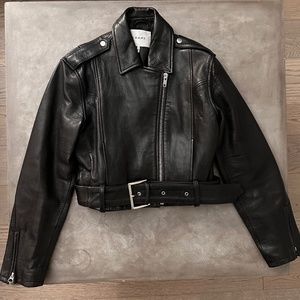 FRAME Leather Cropped Moto Jacket